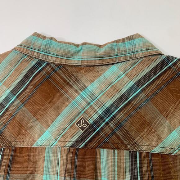 Prana Shirt Mens L Large Cotton Midas Snap Buttons Plaid Short Sleeve Western - Picture 9 of 11